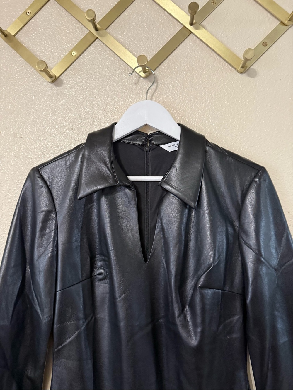 Amanda Uprichard Sloane Long Sleeve Faux Leather Minidress in Black size medium - Picture 6 of 9